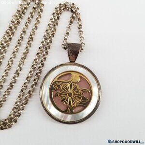 Sterling Silver &14K Gold Mother of Pearl OCTOBER Marigold Flower Necklace